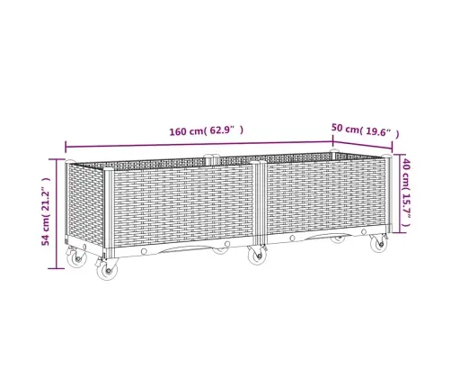 Dārza Puķu Kaste Ar Riteņiem, Zili Pelēka, 160X50X54 Cm, Pp Vidaxl
