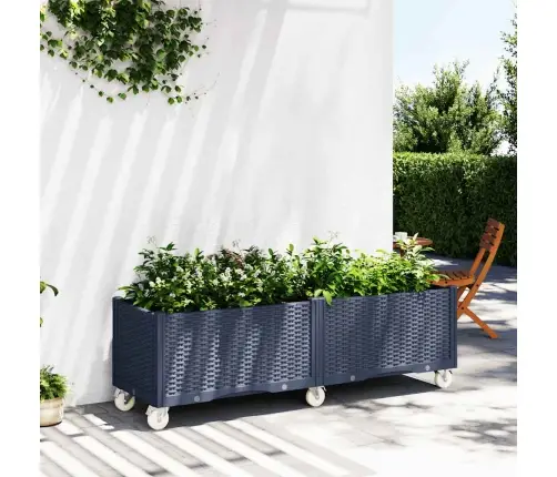 Dārza Puķu Kaste Ar Riteņiem, Zili Pelēka, 160X50X54 Cm, Pp Vidaxl
