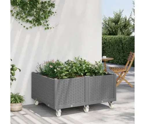 Dārza Puķu Kaste Ar Riteņiem, Gaiši Pelēka, 100X80X54 Cm, Pp Vidaxl