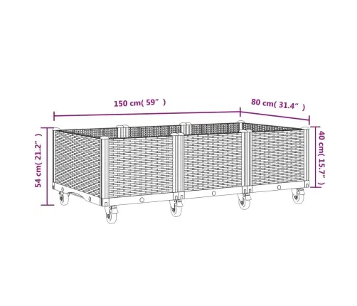 Ratastega Taimekast, Helehall, 150 X 80 X 54 cm Pp
