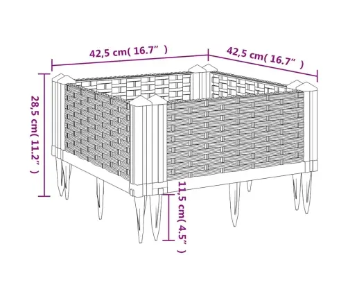 Dārza Puķu Kaste Ar Mietiņiem, Zili Pelēka, 42,5X42,5X28,5 Cm, Pp Vidaxl