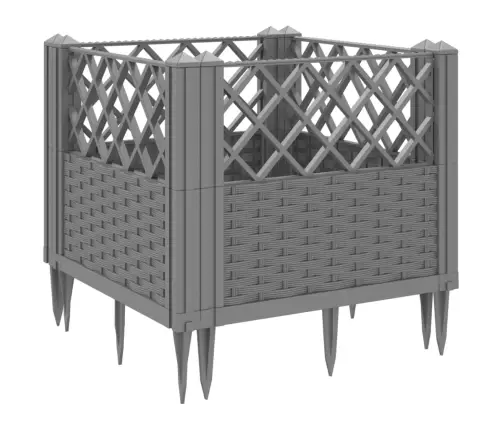 Dārza Puķu Kaste Ar Mietiņiem Gaiši Pelēka 43,5X43,5X43,5 Cm Pp Vidaxl