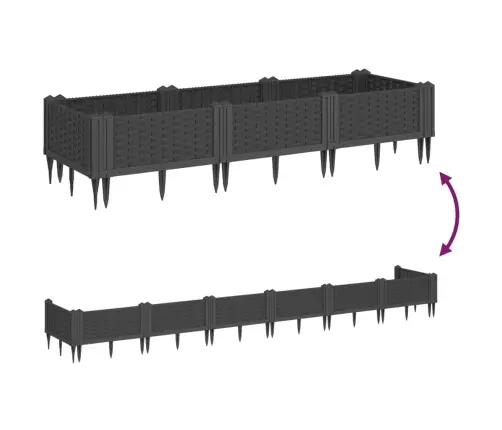 Dārza Puķu Kaste Ar Mietiņiem, Melna, 125X40X28,5 Cm, Pp Vidaxl