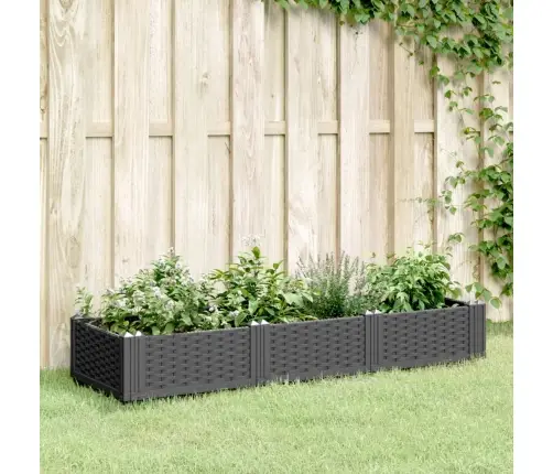 Dārza Puķu Kaste Ar Mietiņiem, Melna, 125X40X28,5 Cm, Pp Vidaxl
