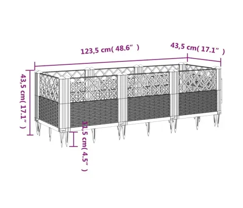 Dārza Puķu Kaste Ar Mietiņiem, Brūna, 123,5X43,5X43,5 Cm, Pp Vidaxl