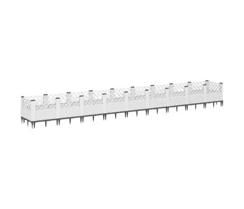 Dārza Puķu Kaste Ar Mietiņiem, Balta, 363,5X43,5X43,5 Cm, Pp Vidaxl