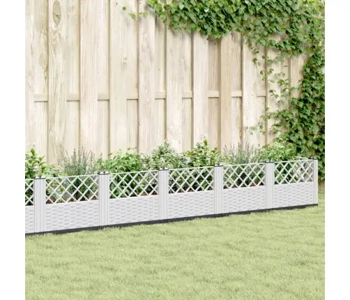 Dārza Puķu Kaste Ar Mietiņiem, Balta, 363,5X43,5X43,5 Cm, Pp Vidaxl