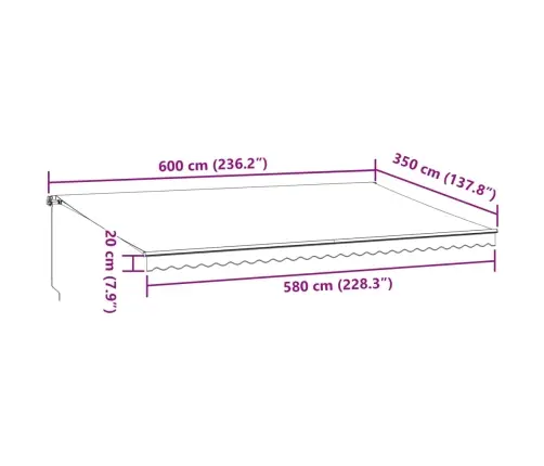 Izvelkama Markīze Ar Led, Manuāla, 600X350 Cm, Brūns Vidaxl