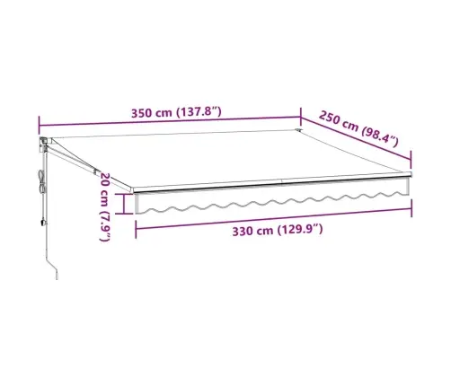 Izvelkama Markīze Ar Led, Manuāla, 350X250 Cm, Brūna Vidaxl