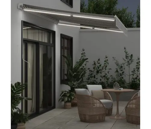 Manuāli Izvelkama Nojume Ar Led, Pelēka Un Balta, 350X250 Cm Vidaxl