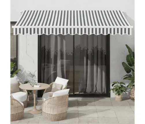 Manuāli Izvelkama Nojume Ar Led, Pelēka Un Balta, 350X250 Cm Vidaxl