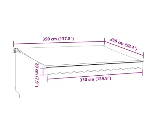 Rankiniu Būdu Ištraukiama Markizė, Antracito/Balta, 350X250Cm