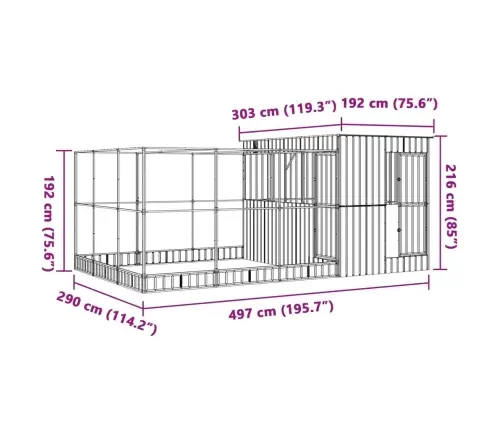Linnumaja Koos Laiendusega, Hõbedane, 497X303X216 cm Teras