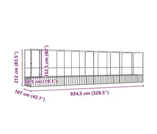 Putnu Māja, Sudraba Krāsa, 834,5X107X212 Cm, Tērauds Vidaxl