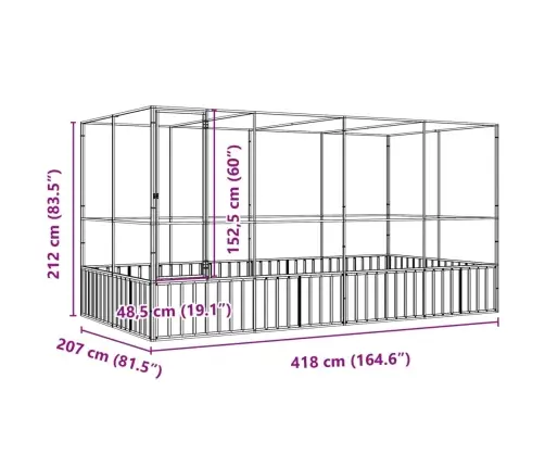 Putnu Būris Ar Pagarinājumu, Sudraba Krāsā, 418X207X212 Cm, Tērauds Vidaxl