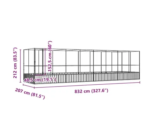 Putnu Māja, Sudraba Krāsa, 832X207X212 Cm, Tērauds Vidaxl