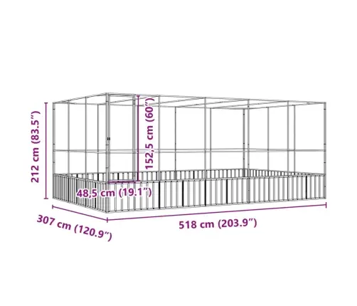 Linnumaja Koos Laiendusega, Hõbedane, 518X307X212 cm Teras