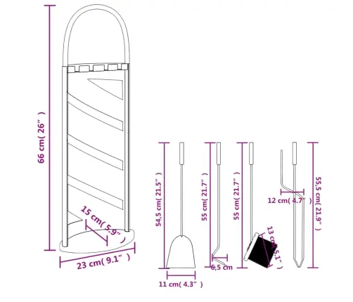 5-Daļīgs Kamīna Instrumentu Komplekts, 23X15X66 Cm, Tērauds Vidaxl