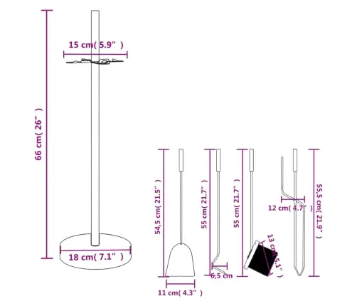 5-Daļīgs Kamīna Instrumentu Komplekts, 18X66 Cm, Tērauds Vidaxl