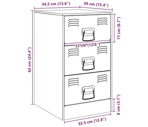 Naktinės Spintelės, 2Vnt., Garstyčių, 34,5X39X62cm Plienas
