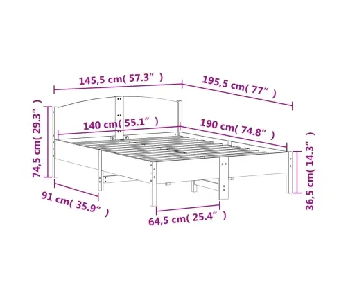 Voodiraam Ilma Madratsita, 140 X 190 cm Männipuit