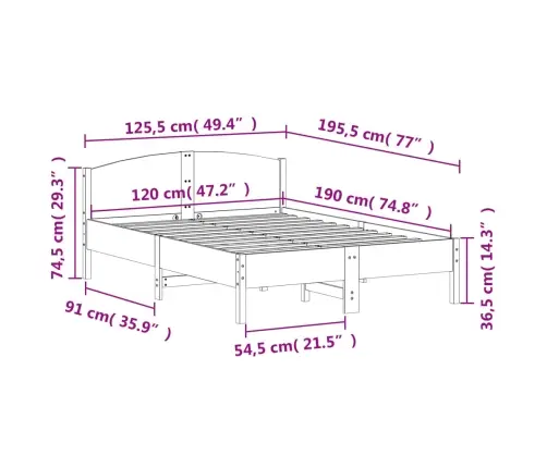 Voodiraam Ilma Madratsita, 120 X 190 cm Männipuit
