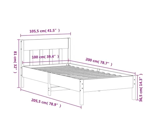 Voodi Ilma Madratsita, 100 X 200 cm Männipuit