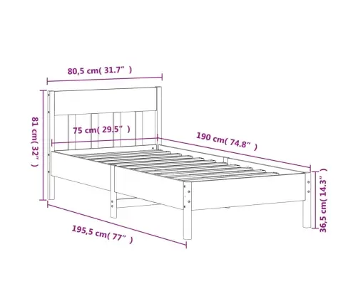 Gulta Bez Matrača, Vaska Brūnas, 90X190 Cm, Priedes Masīvkoks Vidaxl