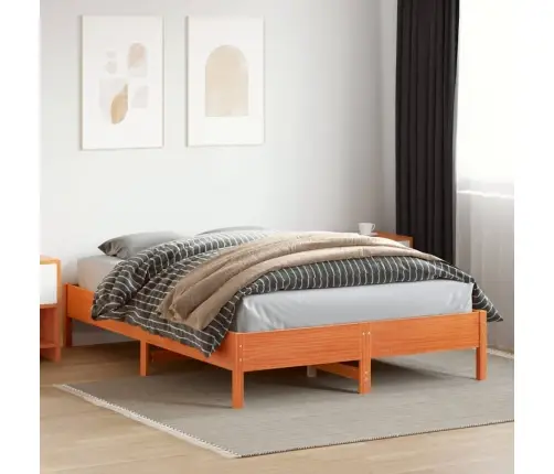 Gulta Bez Matrača, Vaska Brūnas, 140X200 Cm, Priedes Masīvkoks Vidaxl