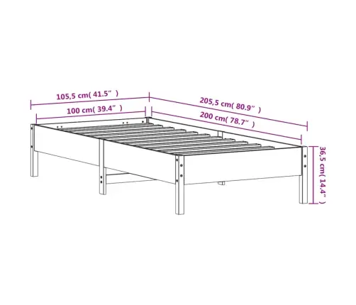 Gulta Bez Matrača, Balts, 100X200 Cm, Priedes Masīvkoks Vidaxl