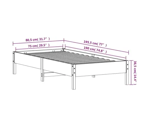Voodiraam Ilma Madratsita, 75 X 190 cm Männipuit