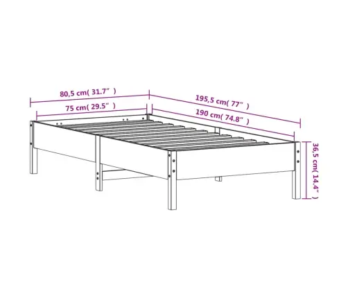Gulta Bez Matrača, Balts, 75X190 Cm, Priedes Masīvkoks Vidaxl