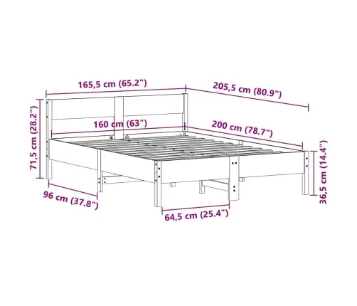 Voodiraam Ilma Madratsita, Vahapruun, 160 X 200 cm Männipuit