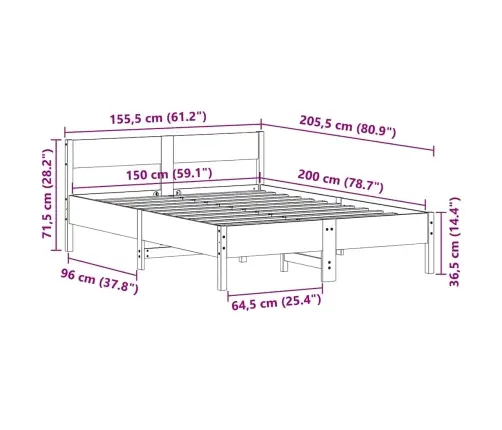 Voodiraam Ilma Madratsita, Valge, 150 X 200 cm Männipuit