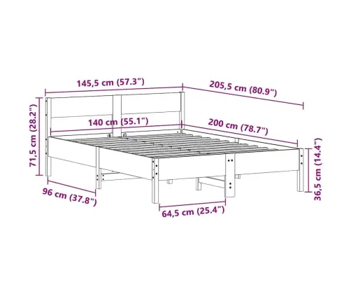 Voodiraam Ilma Madratsita, Valge, 140 X 200 cm Männipuit