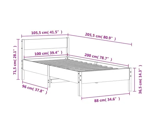 Gulta Bez Matrača, Vaska Brūna, 100X200 Cm, Priedes Masīvkoks Vidaxl