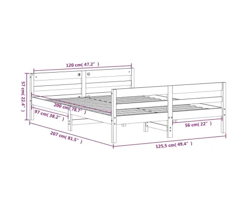 Lovos Rėmas Be Čiužinio, 120X200cm Pušies Medienos Masyvas