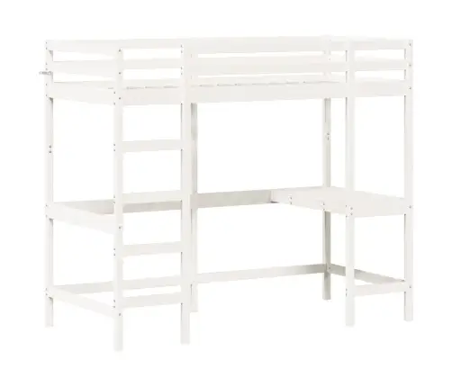 Augstā Gulta, Rakstāmgalds, Balts, 100X200Cm, Priedes Masīvkoks Vidaxl