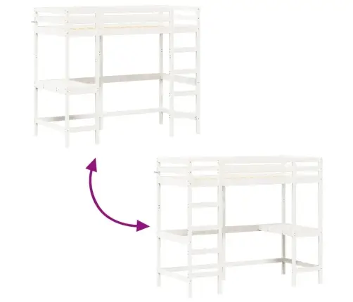 Augstā Gulta, Rakstāmgalds, Balts, 100X200Cm, Priedes Masīvkoks Vidaxl