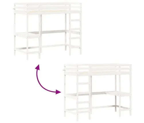 Aukšta Lova Su Rašomuoju Stalu, Balta, 90X200cm Pušis