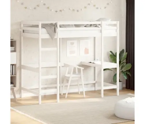 Aukšta Lova Su Rašomuoju Stalu, Balta, 90X200cm Pušis