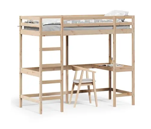 Aukšta Lova Su Rašomuoju Stalu, 80X200cm Pušies Masyvas