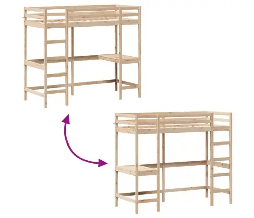 Aukšta Lova Su Rašomuoju Stalu, 80X200cm Pušies Masyvas