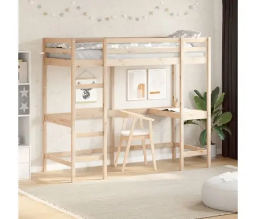 Aukšta Lova Su Rašomuoju Stalu, 80X200cm Pušies Masyvas