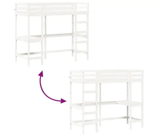 Narivoodi Lauaga, Valge, 80 X 200 cm Männipuit