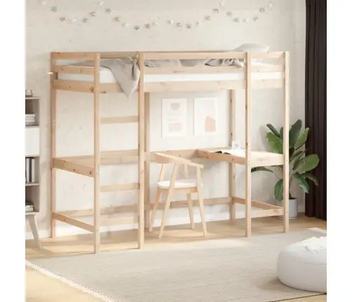 Augstā Gulta, Rakstāmgalds, 90X190 Cm, Priedes Masīvkoks Vidaxl