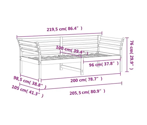Dienas Gulta Bez Matrača, Balta, 100X200 Cm, Priedes Masīvkoka Vidaxl