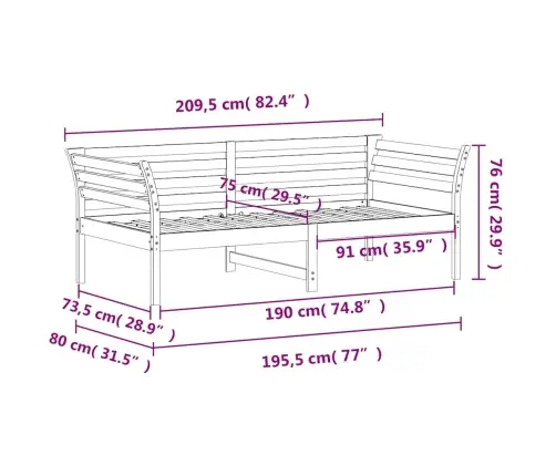 Dienas Gulta Bez Matrača, Bez Matrača, 75X190 Cm, Priedes Koks Vidaxl
