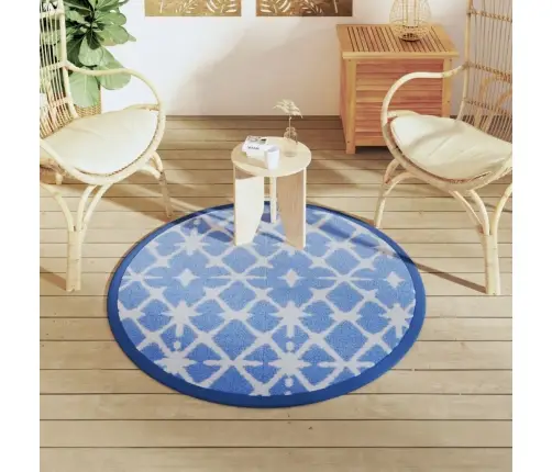 Āra Paklājs, Ø120 Cm, Arakil Zils Un Balts Pp Vidaxl