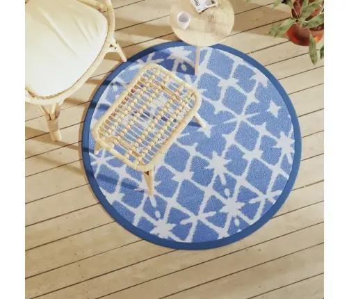 Āra Paklājs, Ø120 Cm, Arakil Zils Un Balts Pp Vidaxl